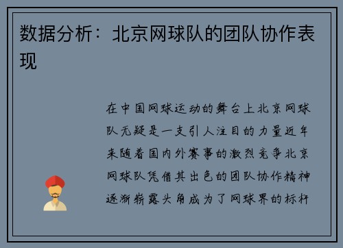数据分析：北京网球队的团队协作表现