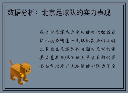 数据分析：北京足球队的实力表现