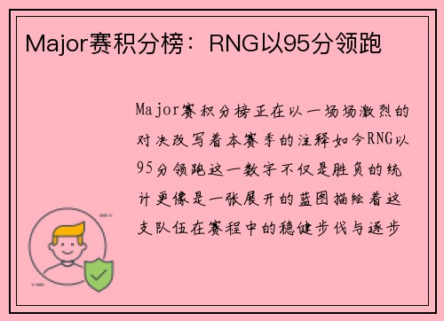 Major赛积分榜：RNG以95分领跑