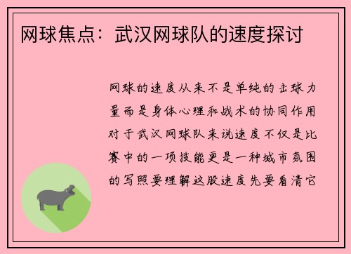 网球焦点：武汉网球队的速度探讨
